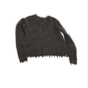 SOH Unisex Faux Distressed Fringe Hem Cashmere Sweater Sz S